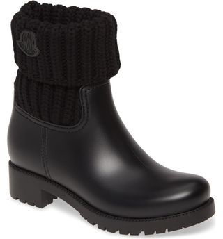 Moncler + Ginette Knit Cuff Leather Rain Boot