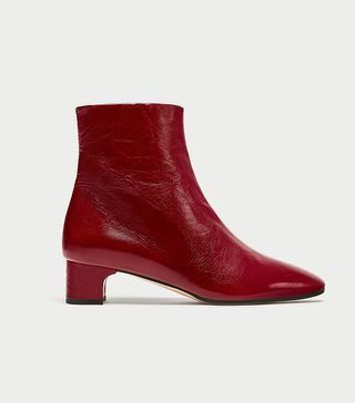 Zara + Leather Ankle Boots With Block Heel
