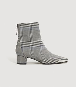 Mango + Metallic Pointed Toe Check Ankle Boots