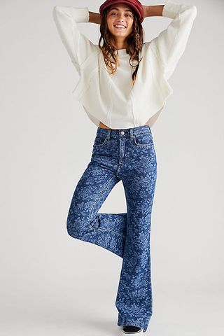 Lee + High-Rise Flare Jeans in Floral Print