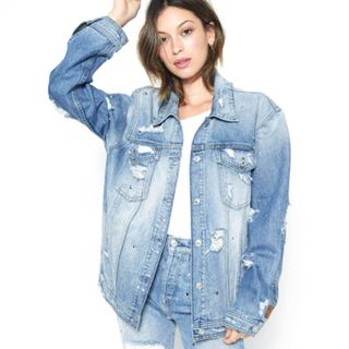 7 for All Mankind + Oversized Boyfriend Jacket With All Over Studs