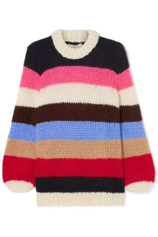 Ganni + Julliard Striped Mohair and Wool-Blend Sweater