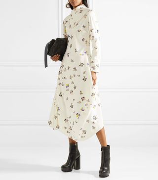 Acne Studios + Dragica Asymmetric Floral-Print Cotton-Corduroy Midi Dress