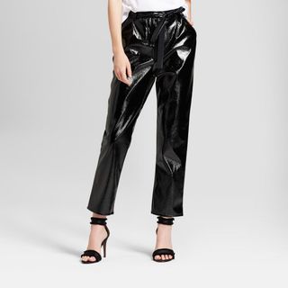 Who What Wear + Tapered Leg Patent Paperbag Trouser