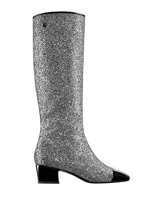 Chanel + Glittered Fabric High Boots