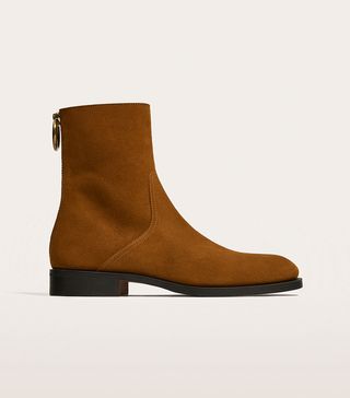 Zara + Brown Leather Ankle Boots