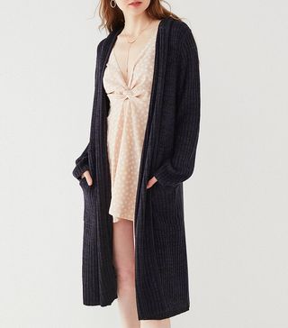 UO + Ribbed Knit Hooded Maxi Cardigan