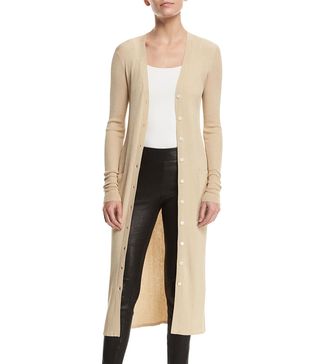Elizabeth and James + Neil Button-Front Ribbed Long Cardigan with Wrap Tie
