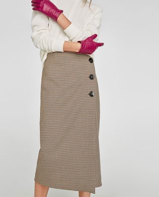 Zara + Check Wrap Skirt