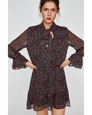 Zara + Printed Dress With Bow