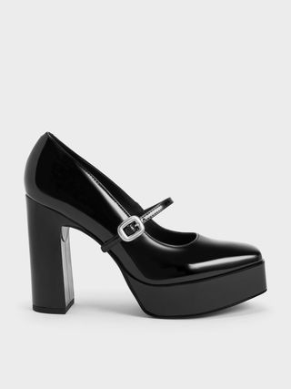 Charles & Keith + Black Patent Platform Mary Jane Pump