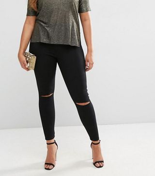 ASOS Curve + Rivington Jeggings in Clean Black With Rips