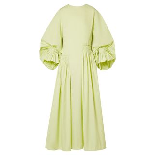 Roksanda + Grosgrain-Trimmed Shirred Cotton-Poplin Midi Dress