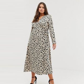 ASOS Curve + Wrap Maxi Dress in Leopard Print