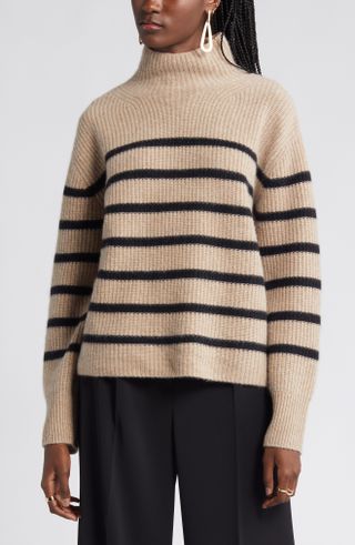 Nordstrom + Stripe Cashmere Mock Neck Sweater