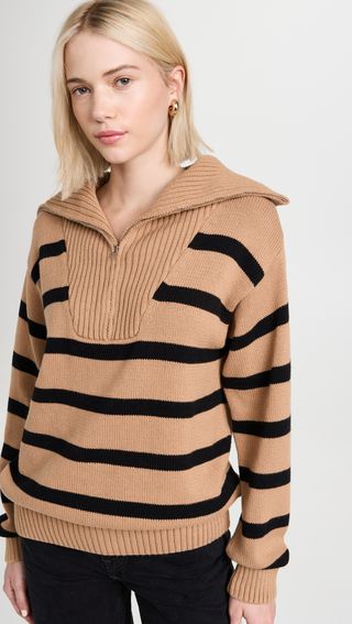 English Factory + Striped Knit Zip Pullover