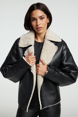 Good American + Faux Leather Shearling Jacket