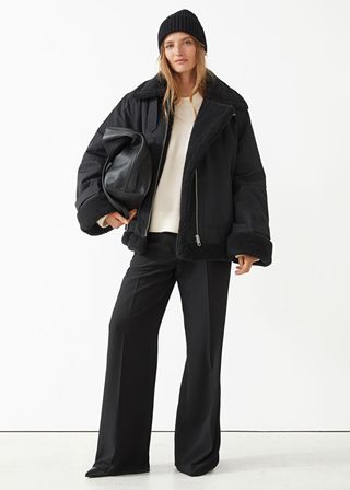 & Other Stories + Relaxed Aviator Jacket with Faux Shearling