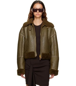 HALFBOY Tan Short Aviator Shearling Jacket