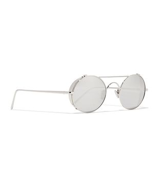 Linda Farrow + Round-Frame White Gold-Plated Mirrored Sunglasses