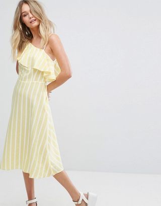 ASOS + New Look One Shoulder Frill Sleeve Midi Dress