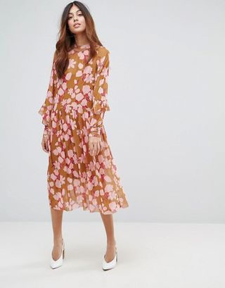 ASOS + Y.A.S Floral Midi Dress With Ruffles
