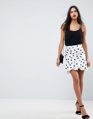 ASOS + High Waisted Mini Puffball Skirt in Spot