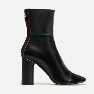 Zara + Leather Ankle Boots With Colourful Stripes