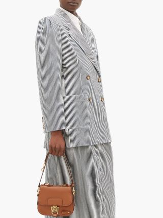 Miu Miu + Double-Breasted Striped Cotton Jacket