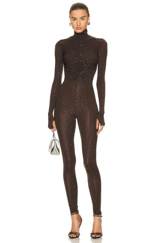 Alex Perry + Crystal Cove Turtleneck Long Sleeve Ruched Catsuit