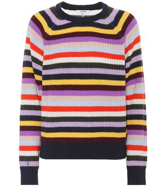 Ganni + Mercer Striped Wool-Blend Sweater