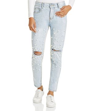 Sadie & Sage + Pearl-Embellished High Rise Jeans