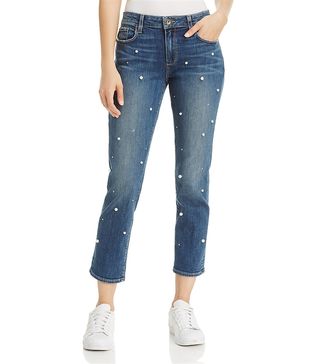 Paige + Brigitte Slim Boyfriend Crop Jeans in Allover Pearl