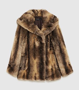 Zara + Faux Fur Textured Coat With Hood