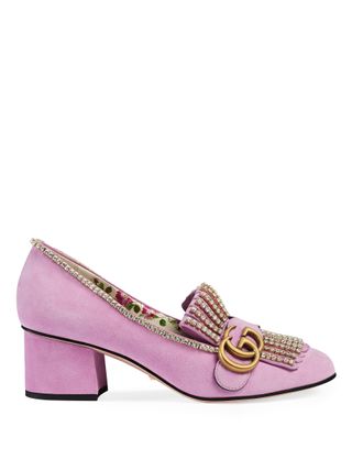 Gucci + Suede Mid-Heel Pump