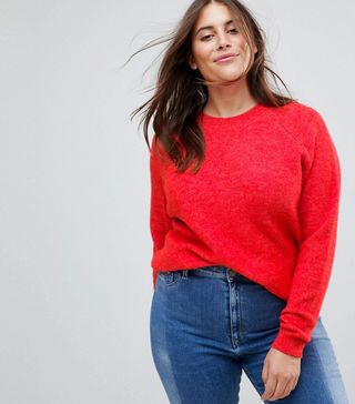ASOS Curve + Sweater in Fluffy Yarn With Crew Neck