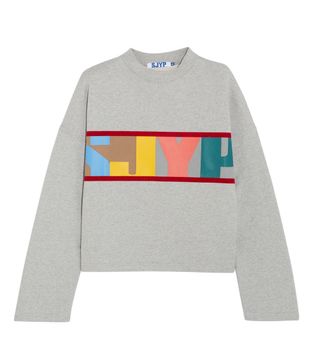 SJYP + Oversized Velvet-Trimmed Printed Cotton-Terry Sweatshirt