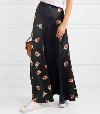 Ganni + Glenmore Paneled Floral-Print Satin Maxi Skirt