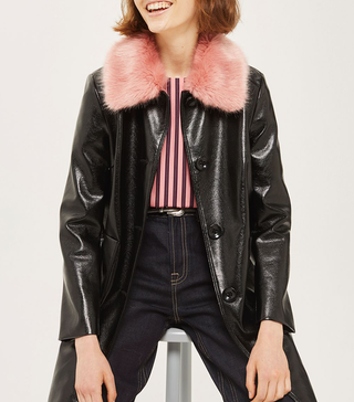 Topshop + Vinyl Pink Fur Collar Coat