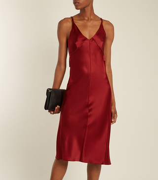 Helmut Lang + V-Neck Satin Slip Dress