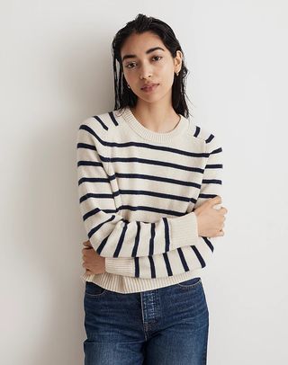 Madewell + (Re)sourced Cashmere Crewneck Sweater in Stripe