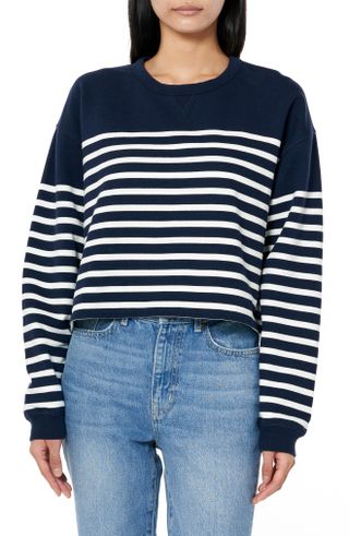 La Ligne + Stripe Cotton Crop Sweatshirt