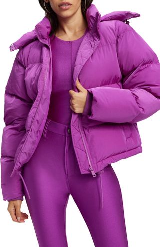Good American + Iridescent Puffer Jacket With Removable Hood