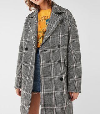 Urban Outfitters + Double-Breasted Plaid Overcoat