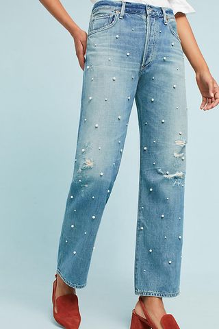 Citizens of Humanity + Pearled Cora High-Rise Relaxed Crop Jeans
