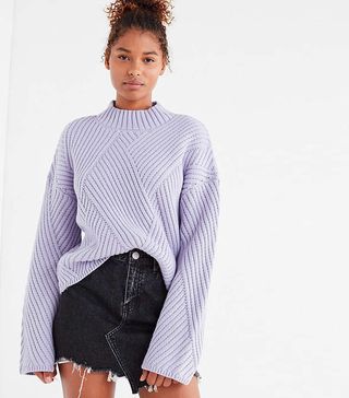 Urban Outfitters + Mock-Neck Zig Zag Ribbed Sweater