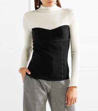Theory + Two-Tone Ribbed Wool-Blend Turtleneck Sweater