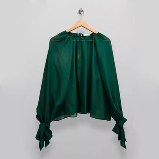 Topshop Boutique + Forest Green Sheer Blouse