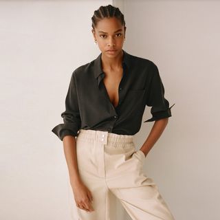 Mango + Chest-Pocket Silk Shirt