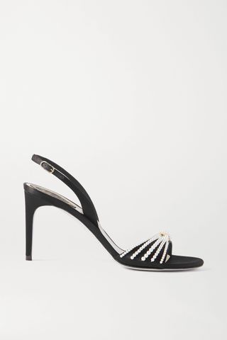 René Caovilla + Faux Pearl and Crystal-Embellished Satin Slingback Sandals
